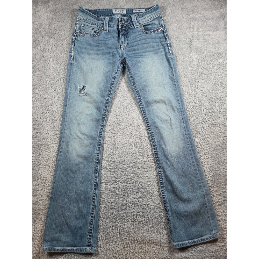 Daytrip Virgo Bootcut Jeans 29L Light Wash Womens Distressed Sequin‎ Embellished